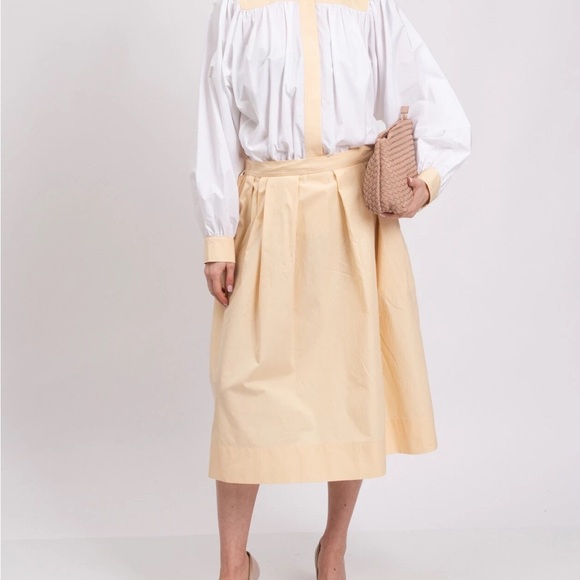 Marni Made in Italy White Tan Buttoned Front Poplin Midi Shirt Dress Sz 6 (42) - Picture 2 of 15